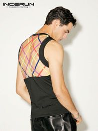 Men's Tank Tops Men Tank Tops Patchwork Oneck Sleeveless Backless Fitness Sexy Vests Streetwear Fashion Casual Men Clothing 5XL INCERUN 7 221122