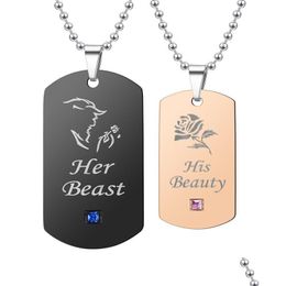 Pendant Necklaces Her Beast His Beauty Necklace Diamond Stainless Steel Pendant Couple Necklaces For Women Men Fashion Jewellery Drop Dhpgc