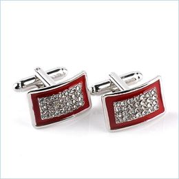 Cuff Links Enamel Diamond Cuff Links Black Red Business Shirt Cufflink Buttons For Women Men Dress Fashion Jewelry Drop Delivery Cuf Dhv9U