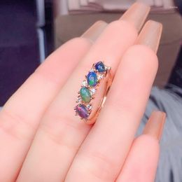 Cluster Rings Natural Fire Opal Ring Real 925sterling Silver Jewery Colourful Gems For Lady Birthday Gift 5mm Round Cut Women Wedding