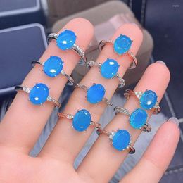 Cluster Rings Selling Faceted Cut Natural Blue Opal Engagement Ring 925 Sterling Silver Ethiopia For Gift