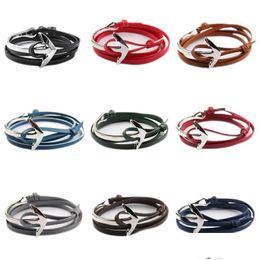 Charm Bracelets Alloy Anchor Charm Bracelets For Women Men Mtilayer Leather Bracelet Fashion Jewellery Drop Delivery Dhhim