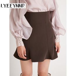 Skirts LYEEYNNR Japan Style High Waist Skirt Women Simple Slim Fit Mini Trumpet Female Arrival Fashion Faldas Mujer 221122