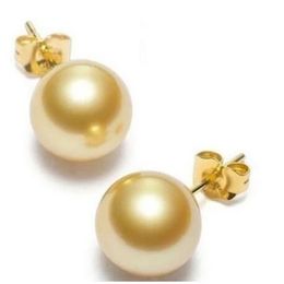 HOT AAA10MM NATURAL SOUTH SEA GENUINE GOLD shell PEARL EARRING new Tibetan gold