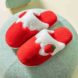 2020 Cotton Women Strawberry Fruit Household Plush Pair of Shoes Winter Indoor Cute Warm Constant Faux Fur Temperature Slippers J220716