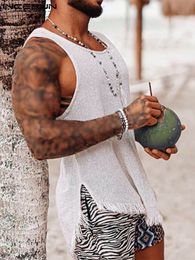 Men's Tank Tops Men Tank Tops Solid Colour Tassel Round Neck Sleeveless Vests Summer Vacation Streetwear Casual Men Clothing S5XL INCERUN 221122