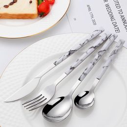 Dinnerware Sets Cutlery Stainless Steel Tableware Set Glossy Wood Silver Western Knife Fork Teaspoon Service 6Person