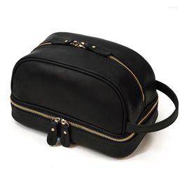Duffel Bags Real Cowskin Leather Clutch Bag Storage Business Travel For Makeup Cosmetic Man Woman Washing
