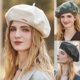 Berets French Woman Autumn Winter Hats For Girls Beanie High Quality Woollen Vintage Cap Black Painter Hat Female Felt