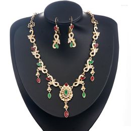 Chains Morocco Chic Green Red Rhinestone Necklace For Women Gold Plated Chain Water Drop Crystal Jewelry Set Bridal Gifts