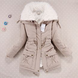 Womens Wool Blends Winter Jacket Thicken Hooded Long Down Coat Slim Fit Hair Collar CottonPadded Clothes s 221122