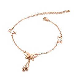 Butterfly Single Diamond Tassel Dainty Ankle Bracelets for Women Gold Filled Handmade Layered Anklets Cute Butterfly Summer Jewellery