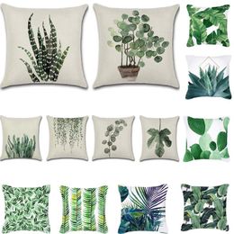 Pillow Case Indie Aloe Vera Cactus Green Leaves Simple Style Decorative Pillowcases Linen Pillowcase Tropical Plant