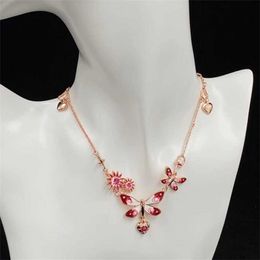 2023 Jewellery Love Flower Butterfly Drops Necklace Brass Red White Premium Fashion Versatile Sweater Chain