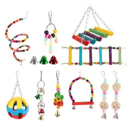 Other Bird Supplies 10 Pack Bird Cage Toys for Parrots Reliable Chewable Swing Hanging Chewing Bite Bridge Wooden Beads Ball Bell Toys 221122