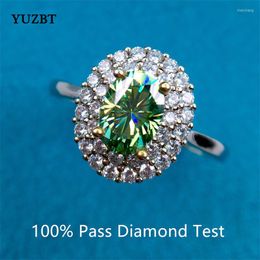 Cluster Rings YUZBT Sterling Silver 1 Egg Shape Gemstone Diamond Test Past D Color Green Oval Moissanite Ring S925 Solid Wedding Jewelry