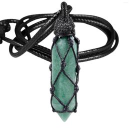 Pendant Necklaces Black Mesh Rope Wrap Green Aventurine Pillar Shape Healing Necklace Adjustable Wax Charm Energy Jewellery For Women