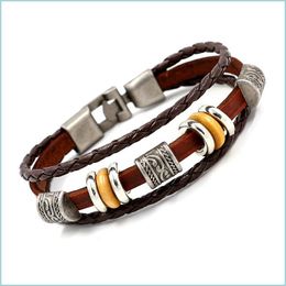 Charm Bracelets Ancient Sier Metal Bead Leather Bracelets Mtilayer Wrap Wristband Bangle Cuff For Women Men Fashion Jewellery Drop Deli Dhqlk