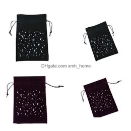 Other Home Storage Organization Flannelette Jewelry Storage Bag Star Moon Printing Dstring Gift Pouch Veet Thick Packaging Cloth B Dhqwa