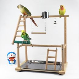 Other Pet Supplies Parrot Playstands With Cup Toys Tray Bird Swing Climbing Hanging Ladder Bridge Wood Cockatiel Playground Bird Perches 40 x23 x36cm 221122