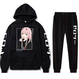 Hoodies New Kaii Anime Darling In The Franxx Men Women Unisex Sweatshirts Zero Two Hoodie Pants Harajuku Jogging Suits Y2211