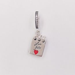 925 Sterling Silver Beads Love Notes Charm Clear Cz & Crimson Red Enamel Charms Fits European Pandora Style Jewellery Bracelets & Necklace 797835CZ AnnaJewel