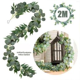 Decorative Flowers 2M Artificial Fake Eucalyptus Willow Garland Leaf Vine Leaves Non-toxic Tasteless Easy To Clean For Decorating Wedding