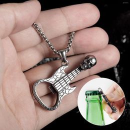 Pendant Necklaces Antique Silver Guitar Shaped Corkscrew Necklace In Stainless Steel Skull Men's Hip Hop Jewellery
