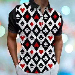 Men's Polos Summer Breathable Men's Polo Shirt Poker Printing Casual Tshirt Men Fashion Zipper Decoration Short sleeved Tshirt Top 221122