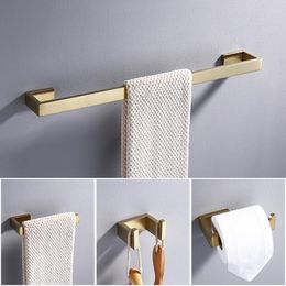 Bath Accessory Set Black/Brushed Gold Luxury Bathroom Hardware 4 Pcs/set Towel Bar Toilet Paper Holder Robe Hook SUS304 Stainless Steel