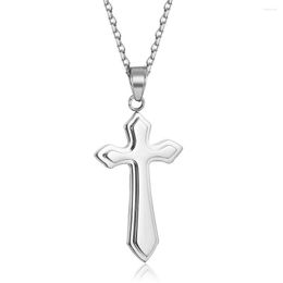 Chains 2-Layer Stainless Steel Sward Shaped Cross Pendant Silver Chain Necklace For Men