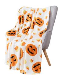 Blankets Halloween Throw Blanket Lantern Pumpkins with Candy Corn for Sofa Bed Couch Chair or Dorm Super Soft Lightweight King Queen Size 221122