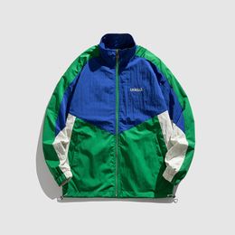Men's Leather Faux Hip Hop Windbreaker Track Jacket Streetwear Vintage Color Block Patchwork Zip Up Coat Mens Zipper Sports Casual MenClothes 221122