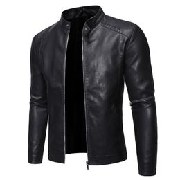 Men's Leather Faux Autumn Casual Fashion Stand Collar Slim PU Jacket Solid Colour Men Anti-wind Motorcycle 5XL 221122