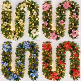 Decorative Flowers Wreaths 2.7 M Christmas LED Rattan Garland Artificial Flower Pine Tree Ornament Xmas Party Home Fireplace Door Stairs Decor 221122