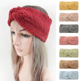 Women Hair Bands Imitation Mink Cashmere Knit Cross Headband Autumn Winter Headwear Fluffy Turban Head Wrap Hair Accessories