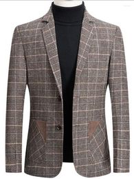 Men's Suits Brand Men Blazer Color Block Pockets Jacket Men's Suit Fashion Plaid Print Slim Fit Warm Coat Male