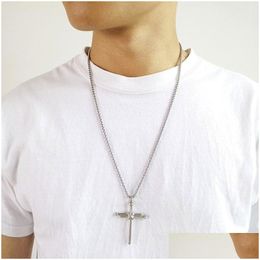 Pendant Necklaces Cross Necklace For Men Stainless Steel Nail Pendant Necklaces With 24 Inch Chain Jewellery Gift Drop Delivery Pendant Dhu47
