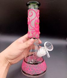 10 Inch Colorful Glass Water Recycler Bong Hookahs with UV Luminous Octopus Thick Smoking Pipes Dab Rig