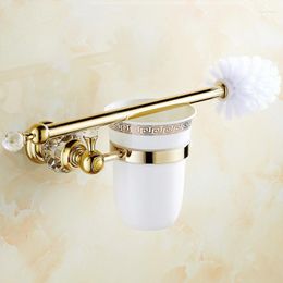 Bath Accessory Set European Style Brass Crystal Toilet Brush Holder Gold Plated Bathroom Products Accessories Useful HK-44