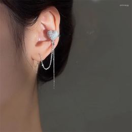 Backs Earrings Love Heart Crystal Zircon Long Tassel Without Pierced Ear Cuff Clip On For Woman Fashion Aesthetic Jewelry