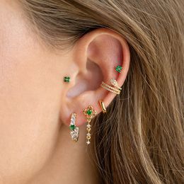 1PC Stainless Steel Cubic Zirconia Hoop Earrings For Women Luxury Green Pendant Helix Tragus Cartilage Earring Piercing Jewellery