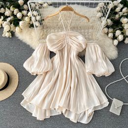 Casual Dresses French Style Sweet Strapless Summer High Waist Slim Fairy Beach Off Shoulder For Women 221121