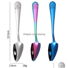 Spoons Stainless Steel Spoons Fruit Scra Mud Bilateral Serrated Household Baby Food Supplement Dredging Spoon Drop Delivery Home Gar Dh3Oh