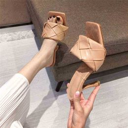 New 9Cm High Heels 2021 Luxury Design Slides Women Mules Summer Sandals Needle Heel Slippers Prom Platform Stripper Shoes J220716