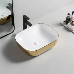 Bath Accessory Set High Quality Wholesale Modern Style Gold Base Smooth Surface Ceramic Golden Hand Wash Basin