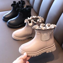 Boots Flower Girls Autumn/Winter Plush Children Boys Shoes Fashion Brand Soft Leather Warm Kids 221122