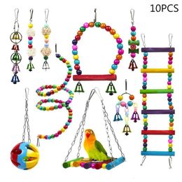 Other Pet Supplies Q1JA 10 Pieces Parrot Nest Snuggle Bird Ladder Swing Hammock Small Pet Bells Wood Stand Small Pet Ladder Blocks 221122