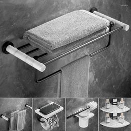 Bath Accessory Set Aliminum & Marble Black Bathroom Accessories Towel Rack/Bar Paper/Toilet Brush Holder Corner Shelf Luxury Hardware