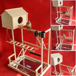 Other Pet Supplies 40 x26 x38cm DIY Wooden Parrot Playground Bird Perch With Swing Ladders Feeder Tray Bird Play Game Stand Bird Breeding Nest F5047 221122